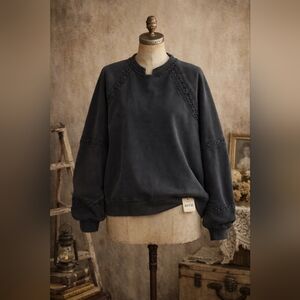 Aerie Hey Crochet Sweatshirt | Size M | Faded Black | New With Tags